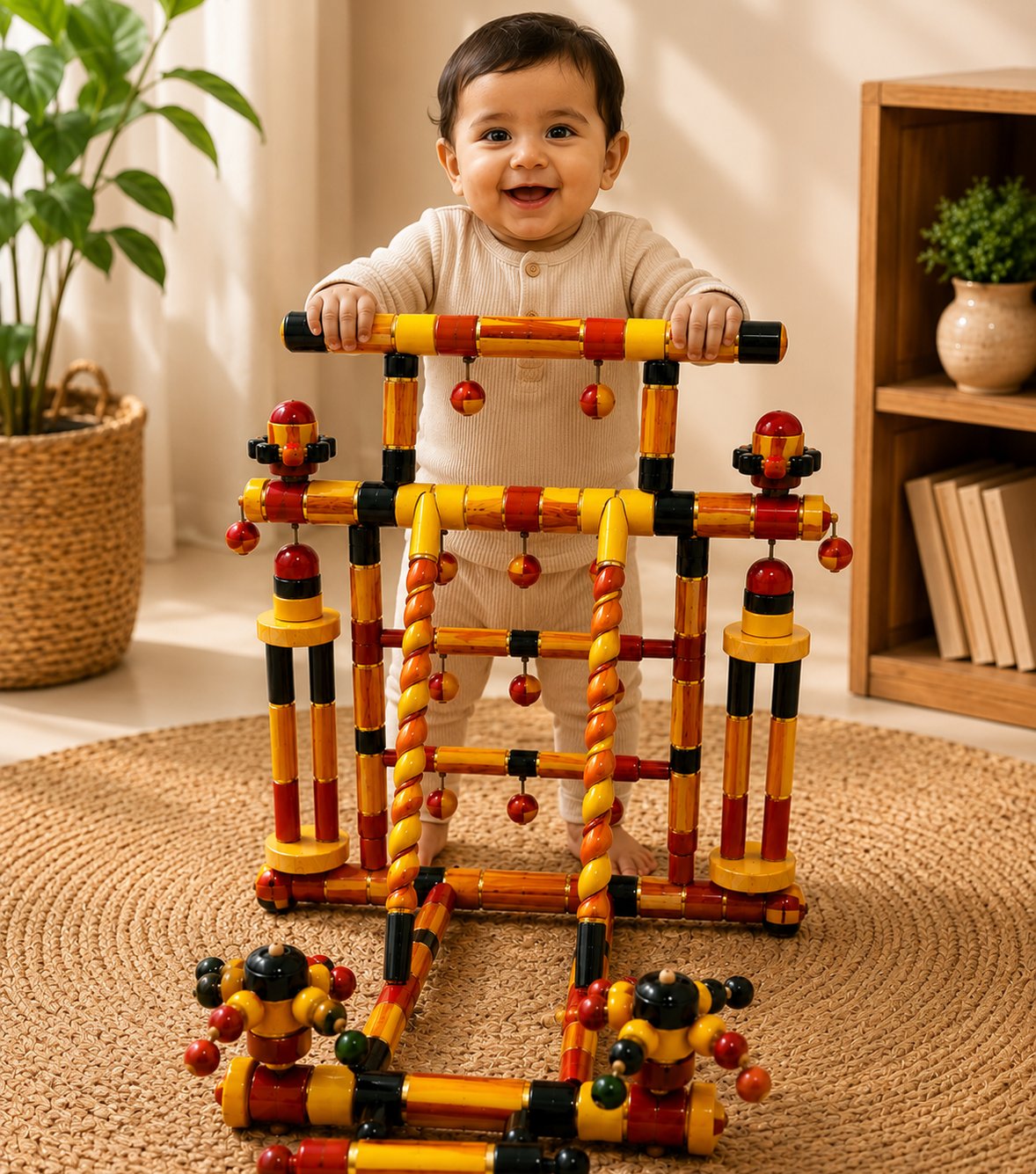 Heritage Wooden Spiral Baby Walker with Bells
