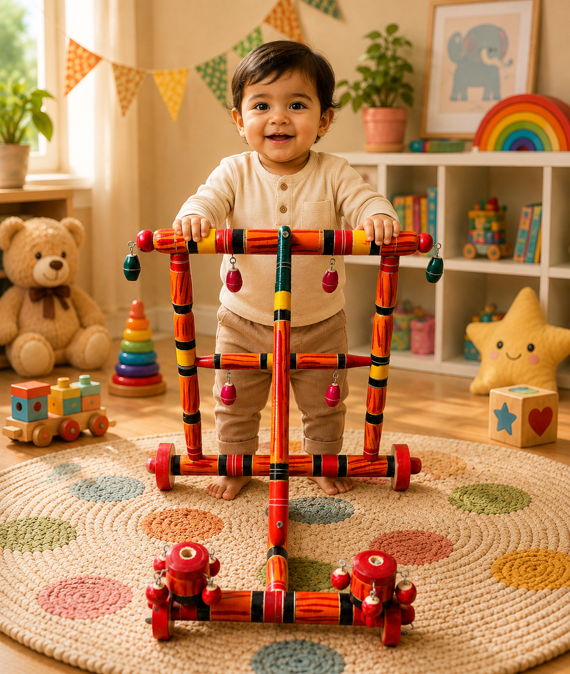 Heritage Wooden Classic Baby Walker with Bells