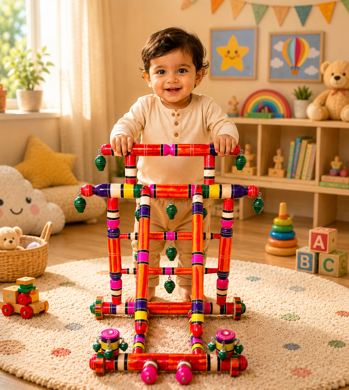 Heritage Wooden Artisan Baby Walker with Bells